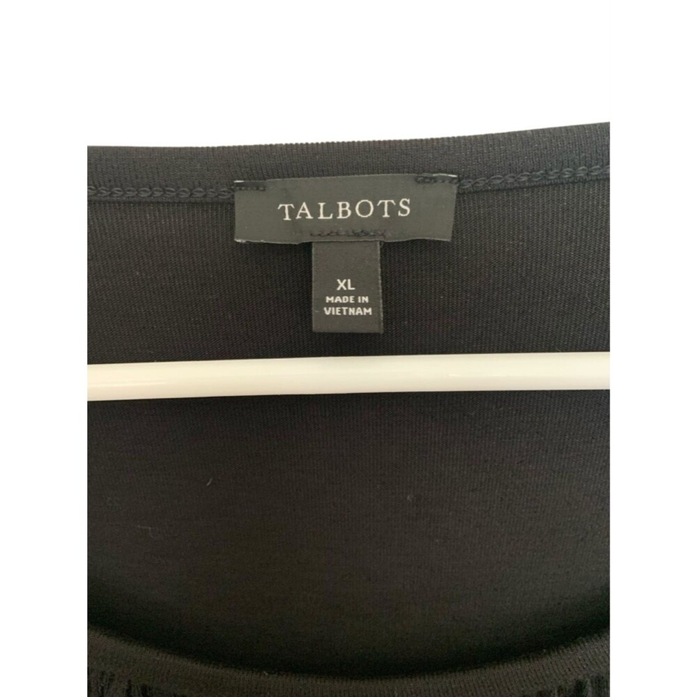 Talbots Women Casual Pleated Long Sleeve Black Round Neck Top XL Rayon Spandex - Picture 5 of 8